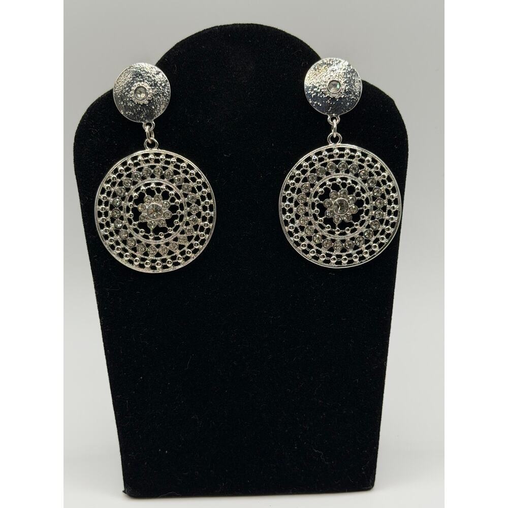 Vintage Silver‑Tone Filigree Earrings – Pierced